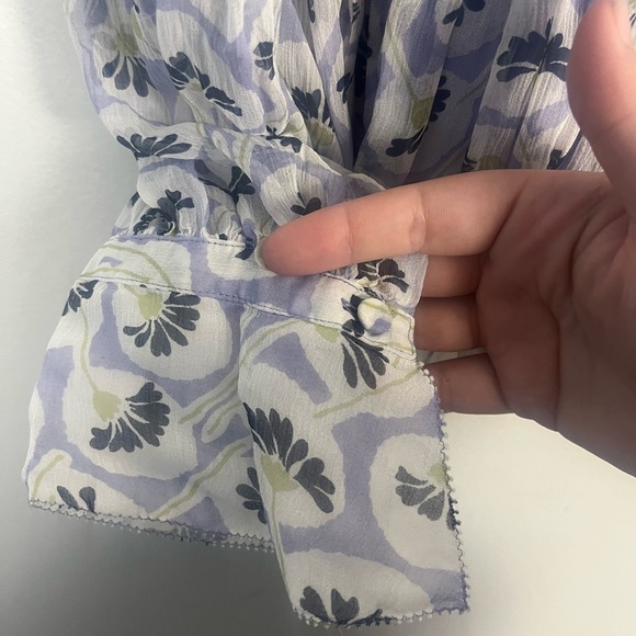 Rebecca Taylor Floral Silk Blouse Chiffon Peplum Bell Sleeve Size 2 Coquette - Picture 10 of 12